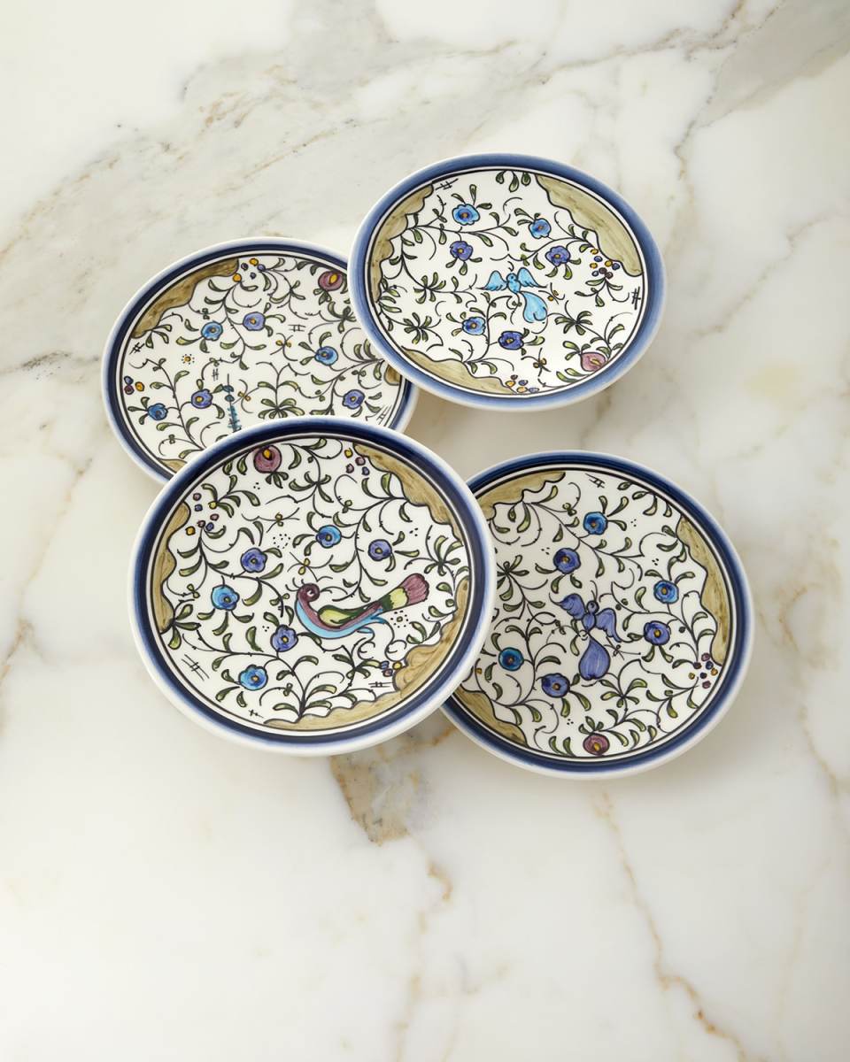Blue and Green Pavoes Appetizer Plates, Set of 4